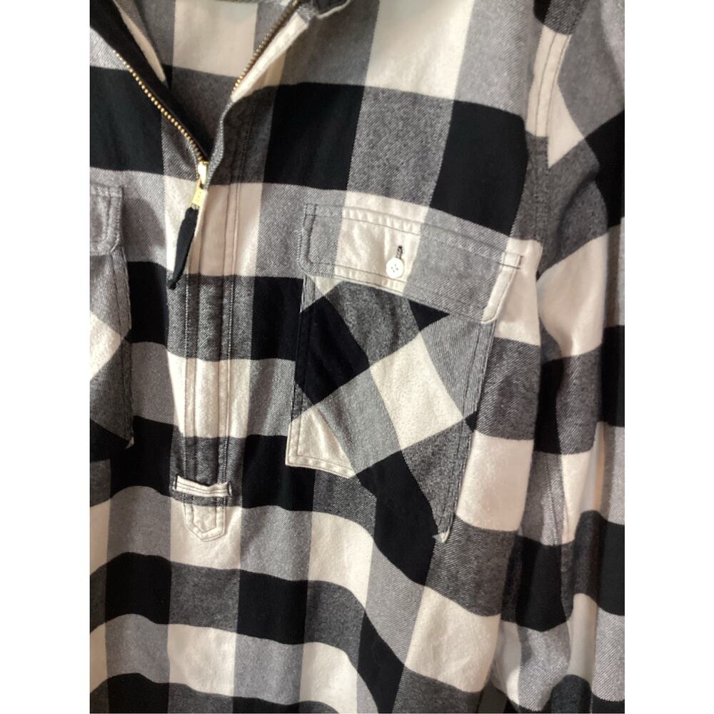 J.Crew Buffalo Plaid Flannel Half Zip Pullover Shirt Jacket Black White Size XL - Picture 5 of 10